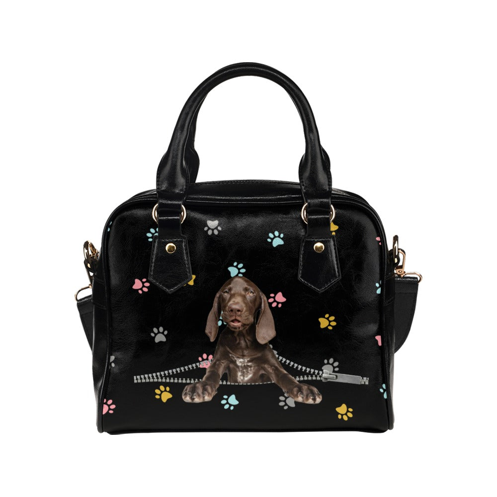 Weimaraner Zip Colorful Paws Shoulder Handbag