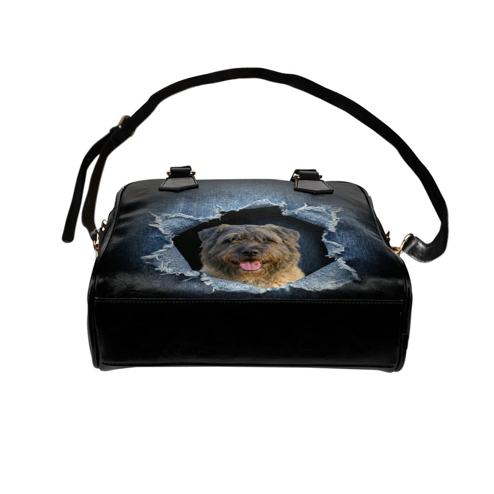 Bouvier des Flandres Ripped Denim Print Shoulder Handbag