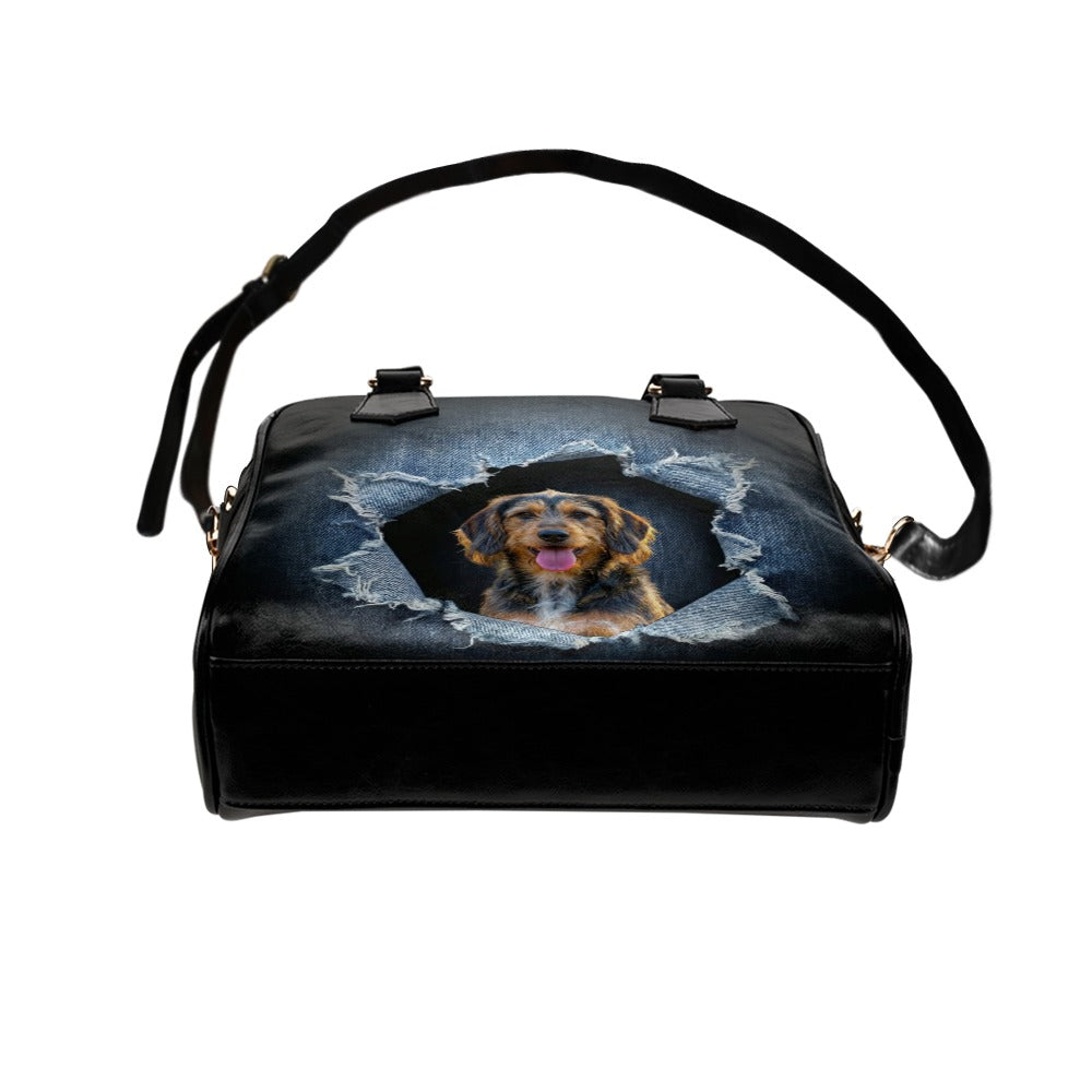 Bosnian Coarse-haired Hound (Barak) Ripped Denim Print Shoulder Handbag