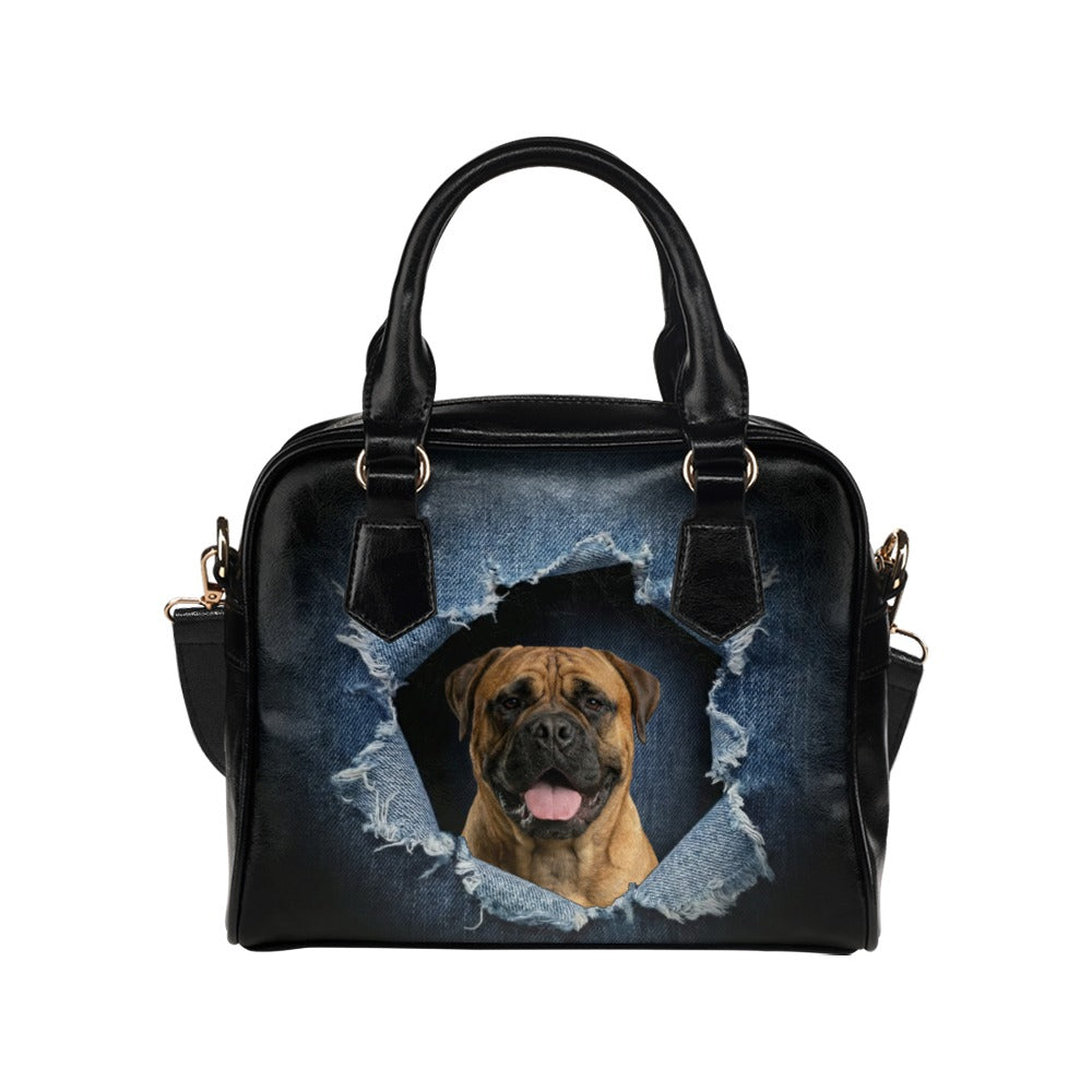 Bullmastiff Ripped Denim Print Shoulder Handbag
