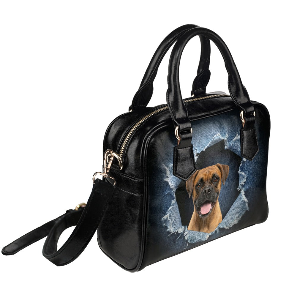 Boxer Ripped Denim Print Shoulder Handbag