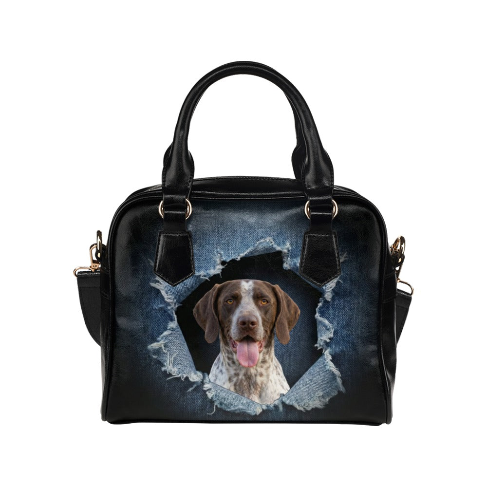 Braque Français (Pyrenees) Ripped Denim Print Shoulder Handbag
