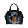 Basque Shepherd Dog Ripped Denim Print Shoulder Handbag