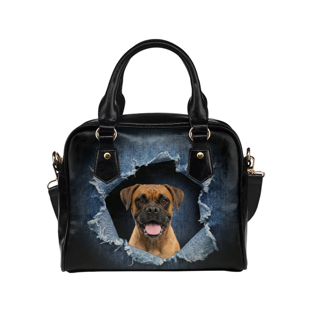 Boxer Ripped Denim Print Shoulder Handbag