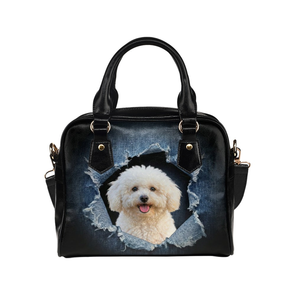 Bolognese Ripped Denim Print Shoulder Handbag