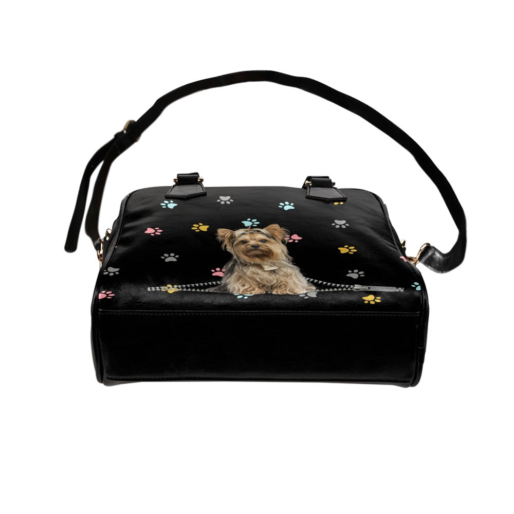 Yorkshire Terrier Zip Colorful Paws Shoulder Handbag