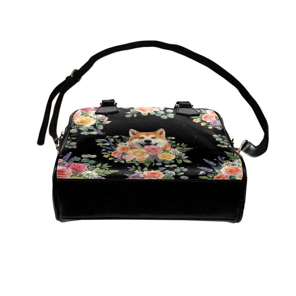 Akita Dog Flower Shoulder Handbag