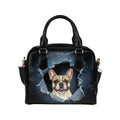 French Bulldog Ripped Denim Print Handbag Shoulder Handbag