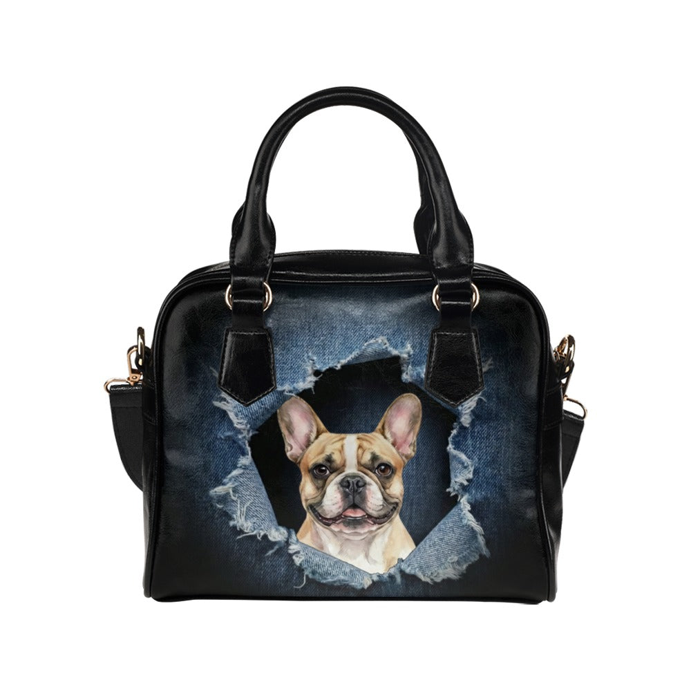 French Bulldog Ripped Denim Print Handbag Shoulder Handbag