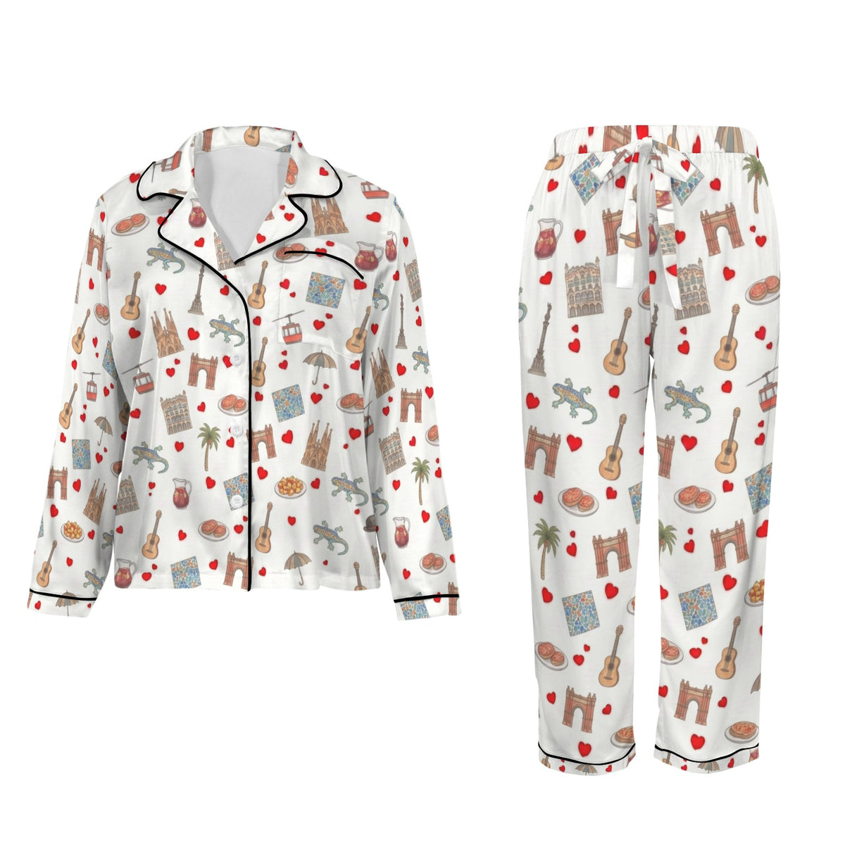 Barcelona Women's Long Sleeve Satin Pajama Set