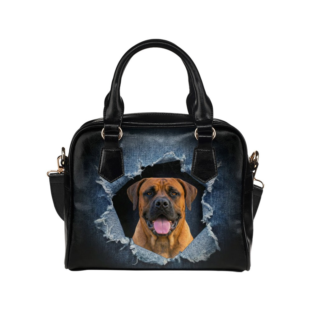 Boerboel Ripped Denim Print Shoulder Handbag