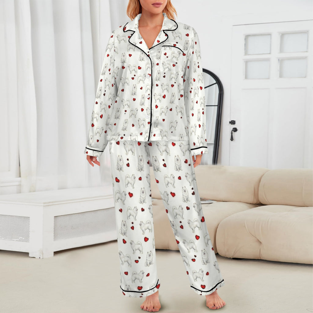 American Eskimo Dog Women's Long Sleeve Satin Pajama Set