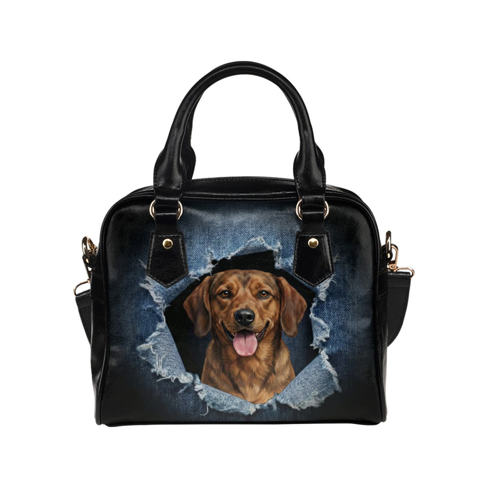Alpine Dachsbracke Ripped Denim Print Shoulder Handbag