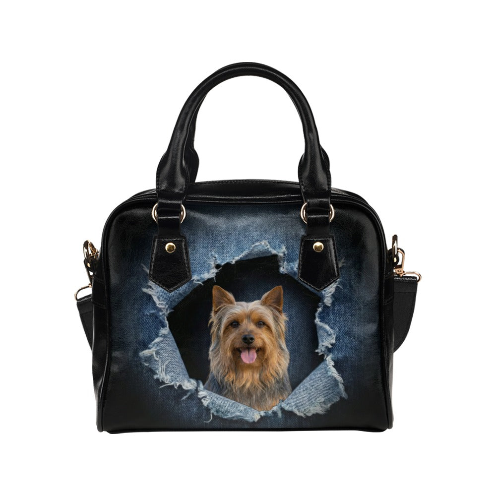 Australian Silky Terrier Ripped Denim Print Shoulder Handbag