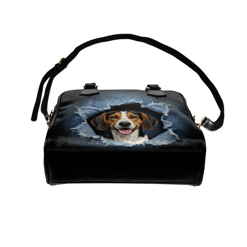 American Foxhound Ripped Denim Print Shoulder Handbag