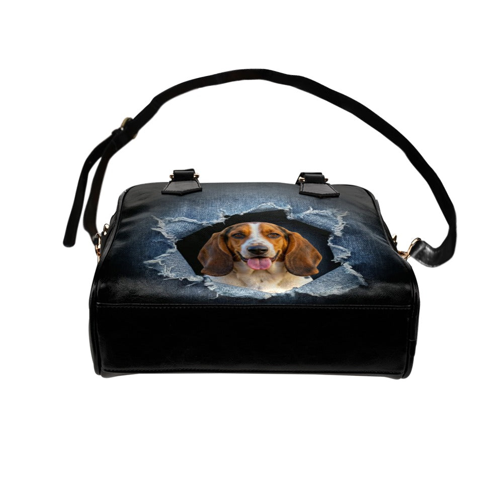 Basset Artesien Normand Ripped Denim Print Shoulder Handbag