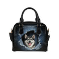 Alaskan Klee Kai Ripped Denim Print Shoulder Handbag