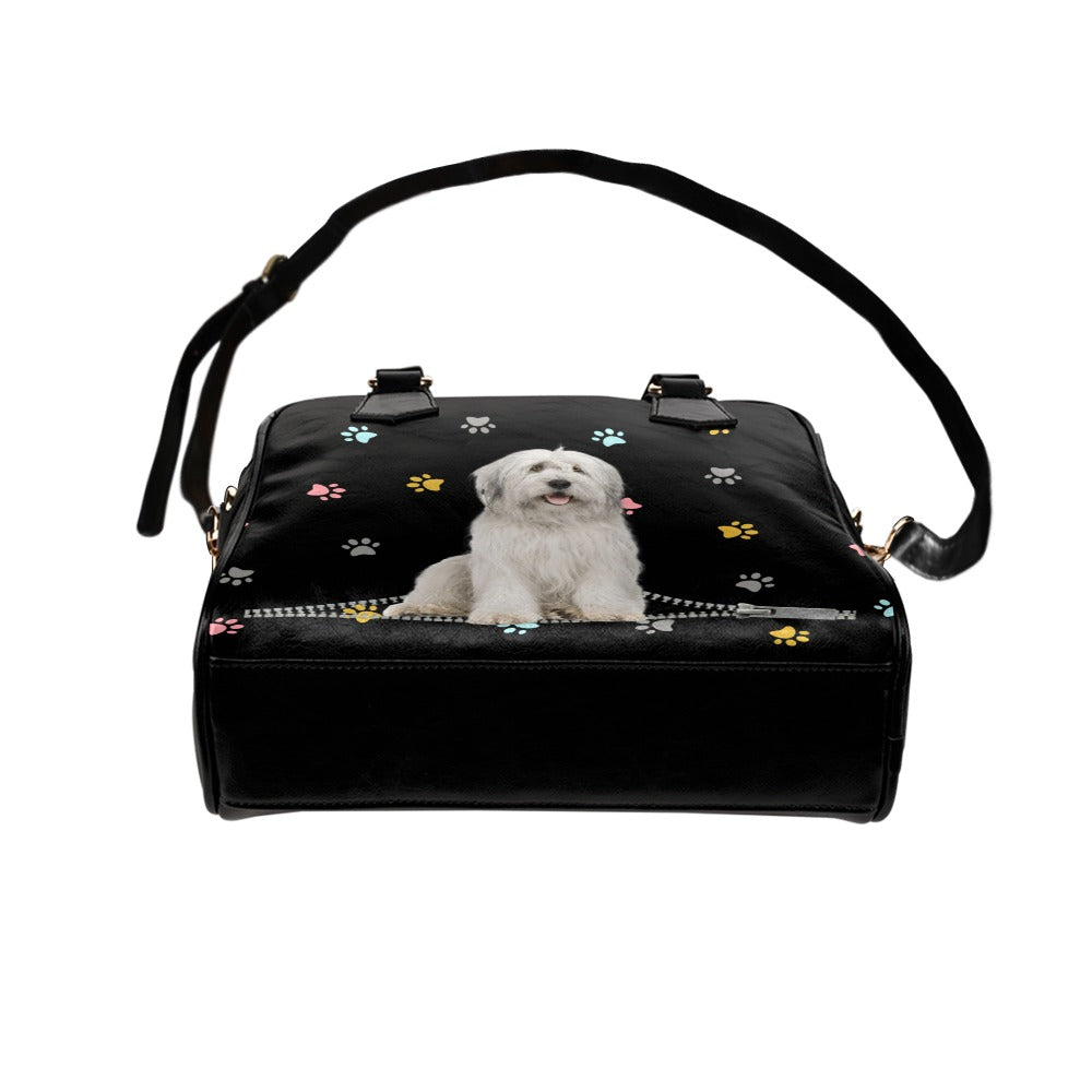 White Old English Sheepdog Zip Colorful Paws Shoulder Handbag