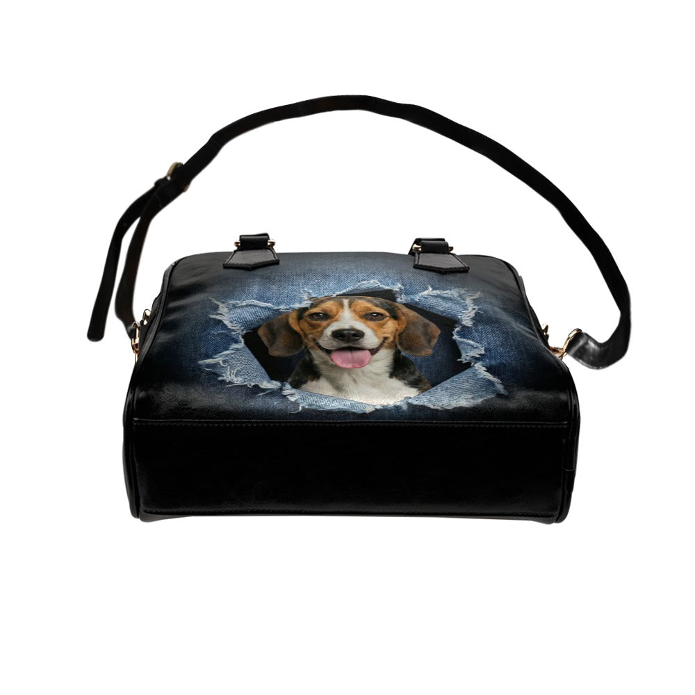 Beagle Ripped Denim Print Shoulder Handbag