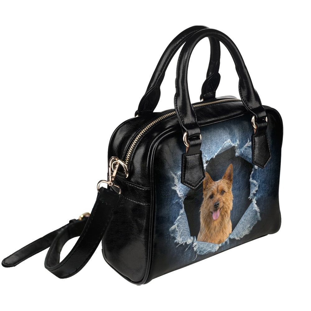 Australian Terrier Ripped Denim Print Shoulder Handbag