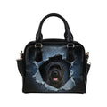 Black Russian Terrier Ripped Denim Print Shoulder Handbag
