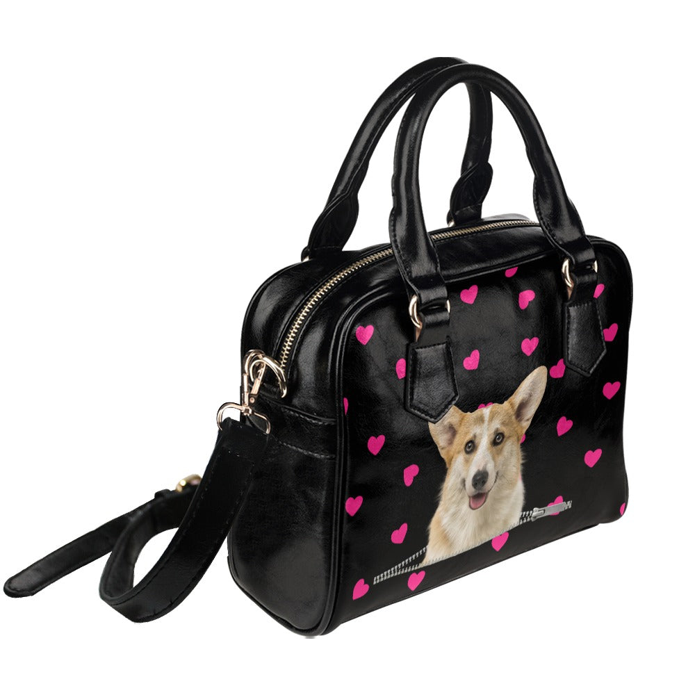 Pembroke Welsh Corgi Zip Hearts Shoulder Handbag