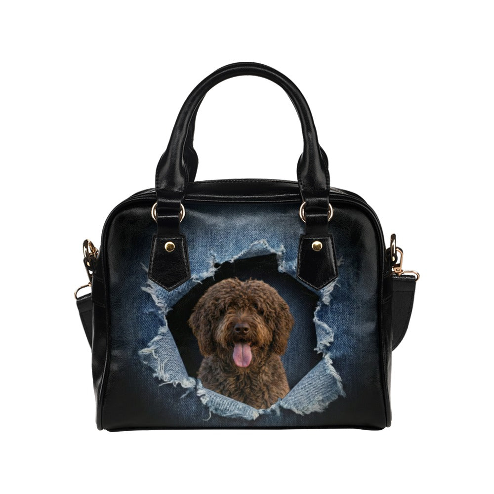Barbet Ripped Denim Print Shoulder Handbag
