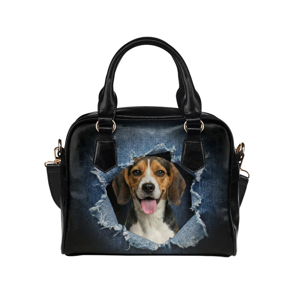 Beagle Ripped Denim Print Shoulder Handbag
