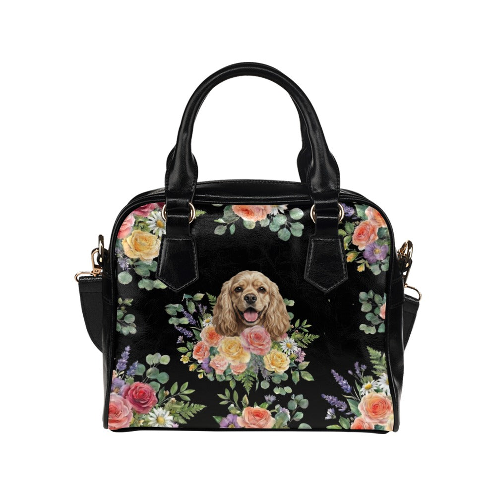 American Cocker Spaniel Dog Flower Shoulder Handbag