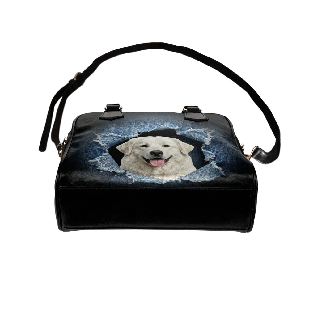 Aidi (Atlas Mountain Dog) Ripped Denim Print Shoulder Handbag