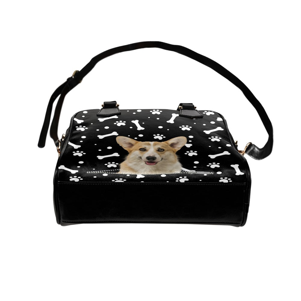 Pembroke Welsh Corgi Zip Paws and Bones Shoulder Handbag