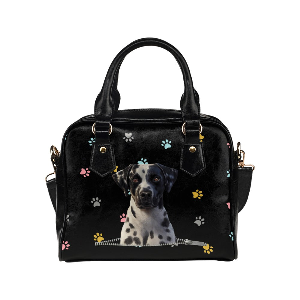Dalmatian Zip Colorful Paws Shoulder Handbag
