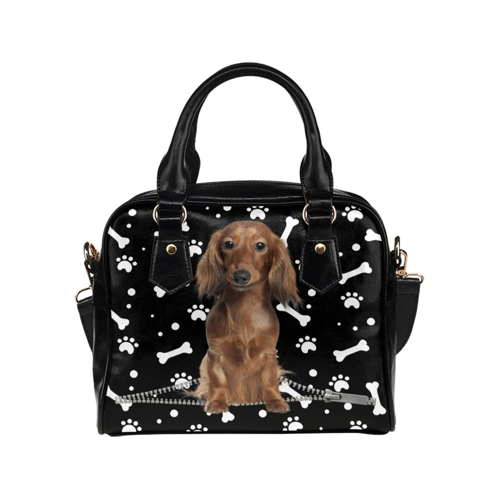 Dachshund Zip Paws and Bones Shoulder Handbag