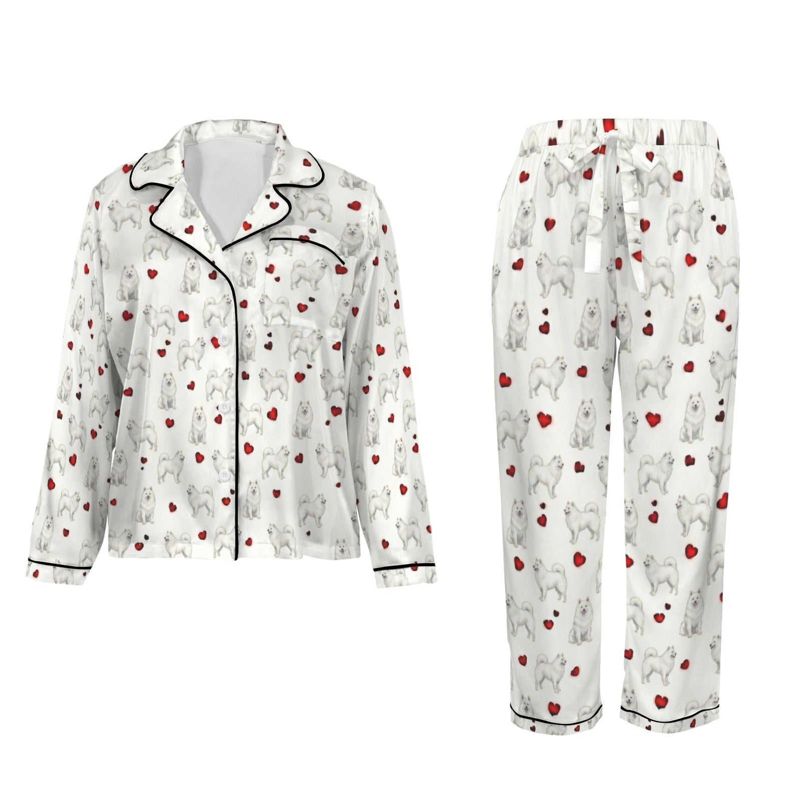 American Eskimo Dog Women's Long Sleeve Satin Pajama Set