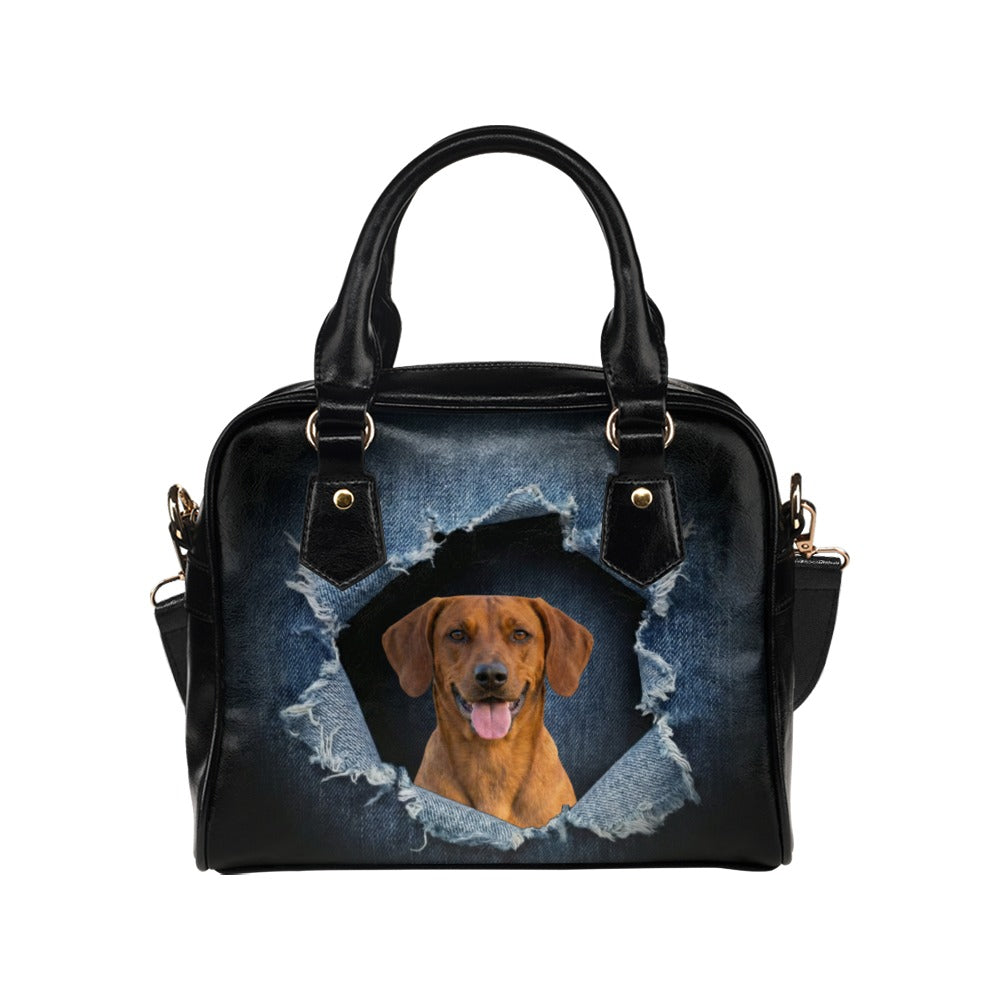 Austrian Pinscher Ripped Denim Print Shoulder Handbag