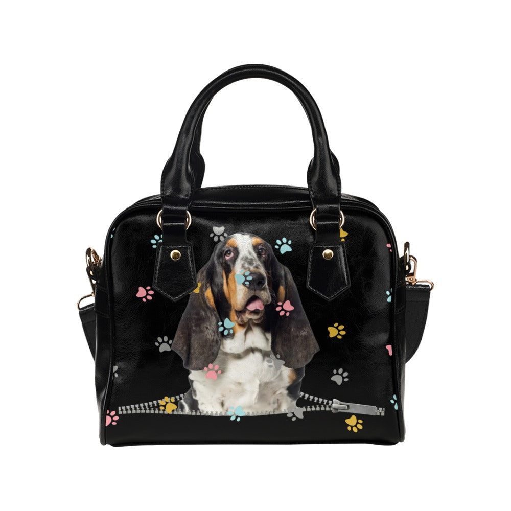 Basset Hound Zip Colorful Paws Shoulder Handbag