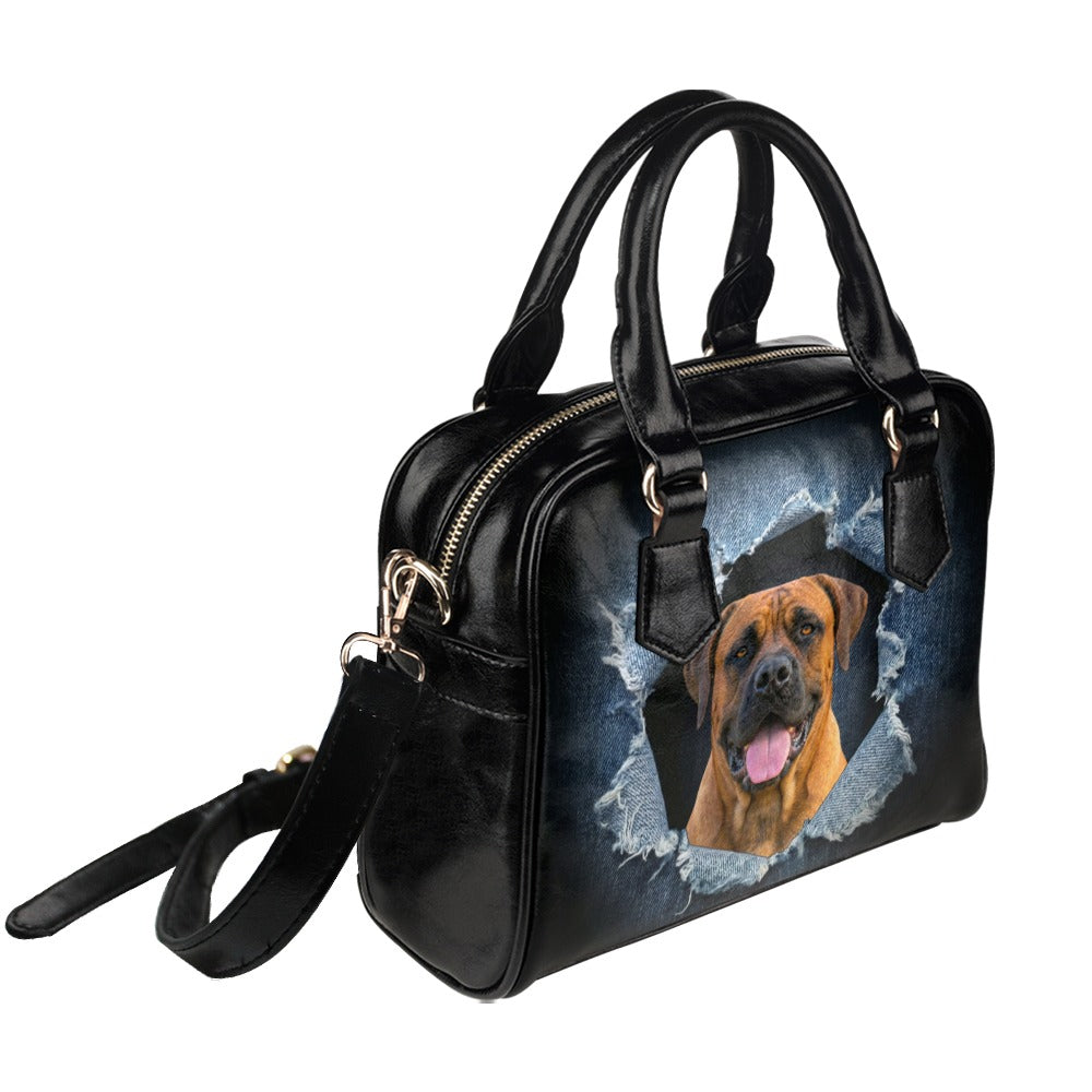 Boerboel Ripped Denim Print Shoulder Handbag