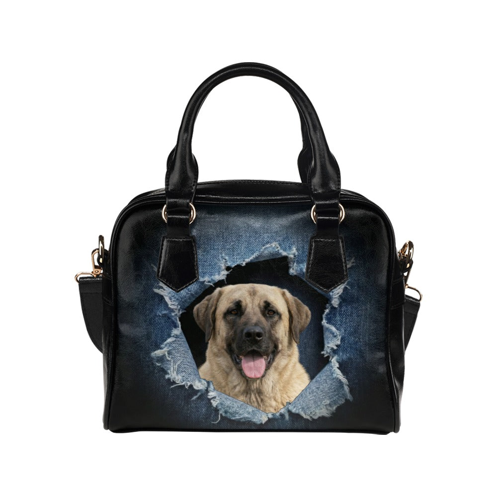 Anatolian Shepherd Dog Ripped Denim Print Shoulder Handbag