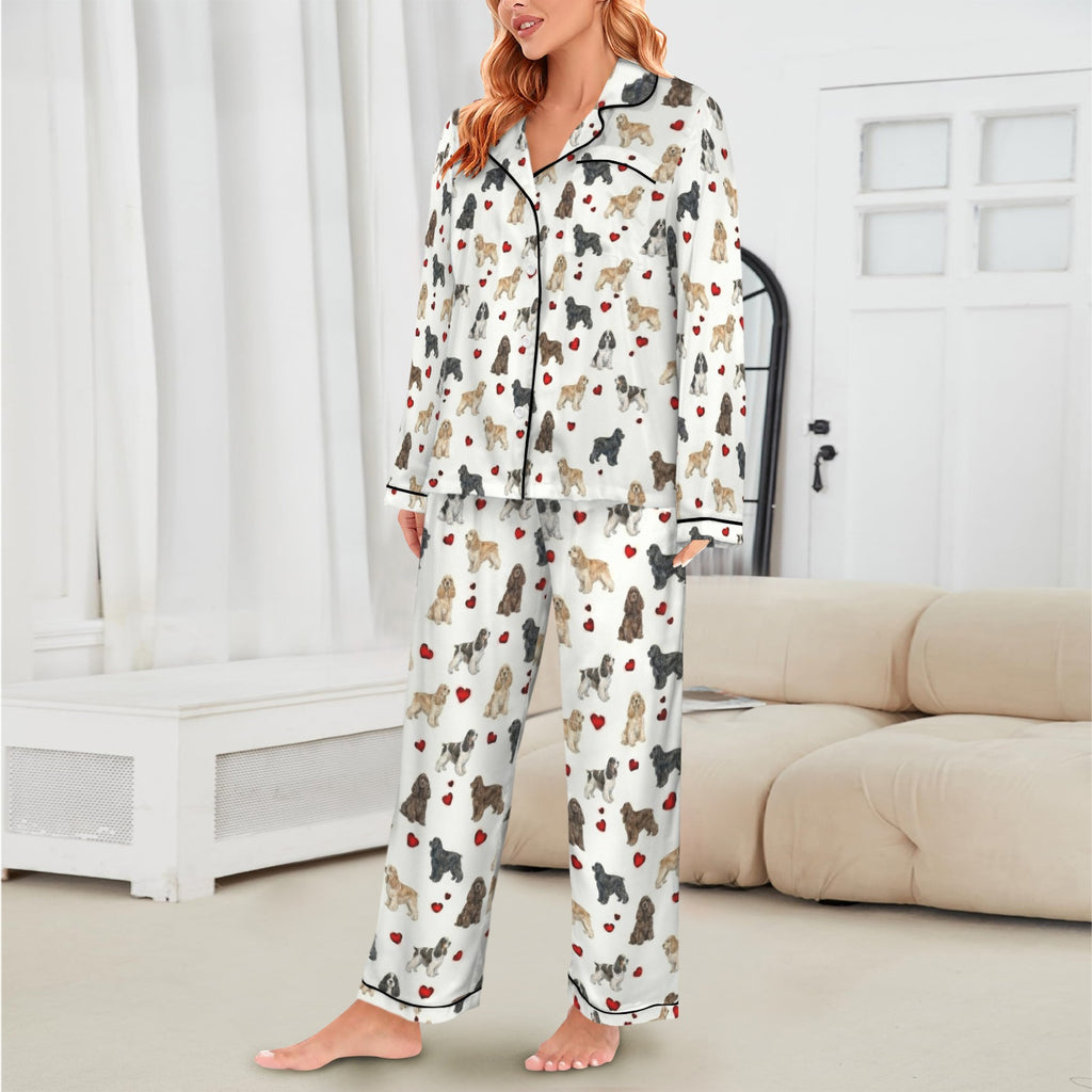 American Cocker Spaniel Women's Long Sleeve Satin Pajama Set
