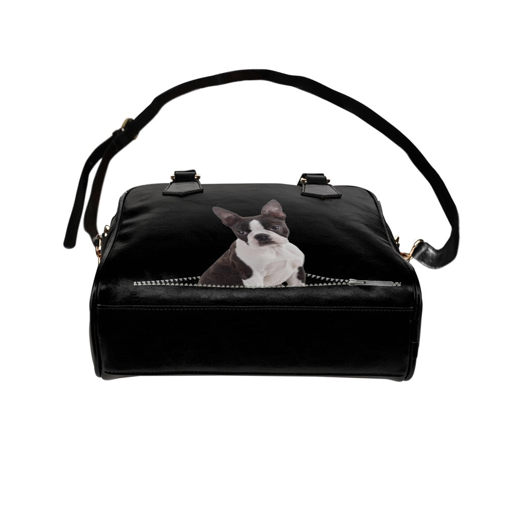 Boston Terrier Dog Zip Shoulder Handbag