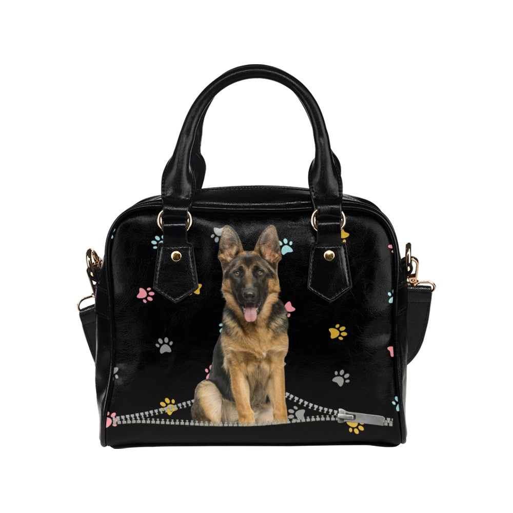 German Shepherd Zip Colorful Paws Shoulder Handbag