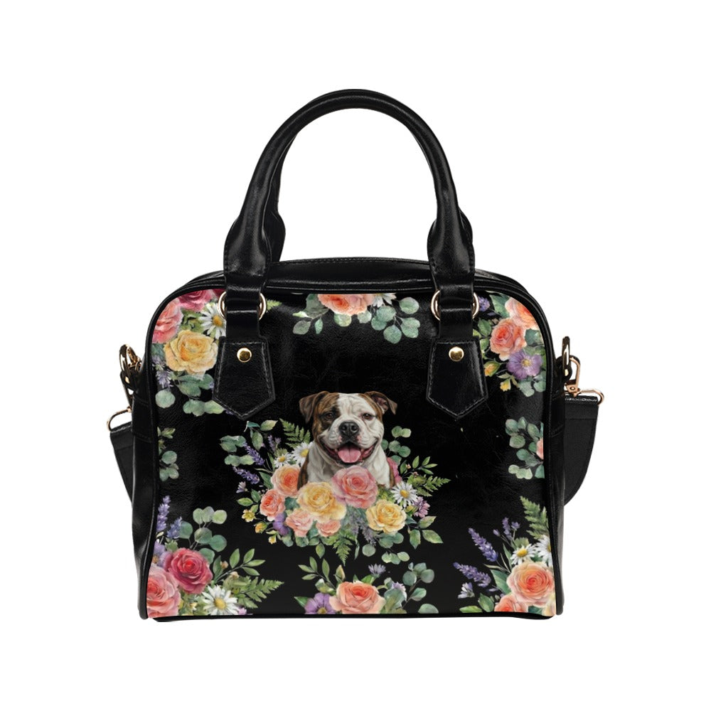 American Bulldog Flower Shoulder Handbag