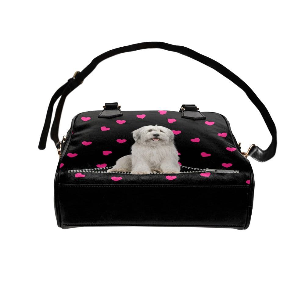 White Old English Sheepdog Zip Hearts Shoulder Handbag
