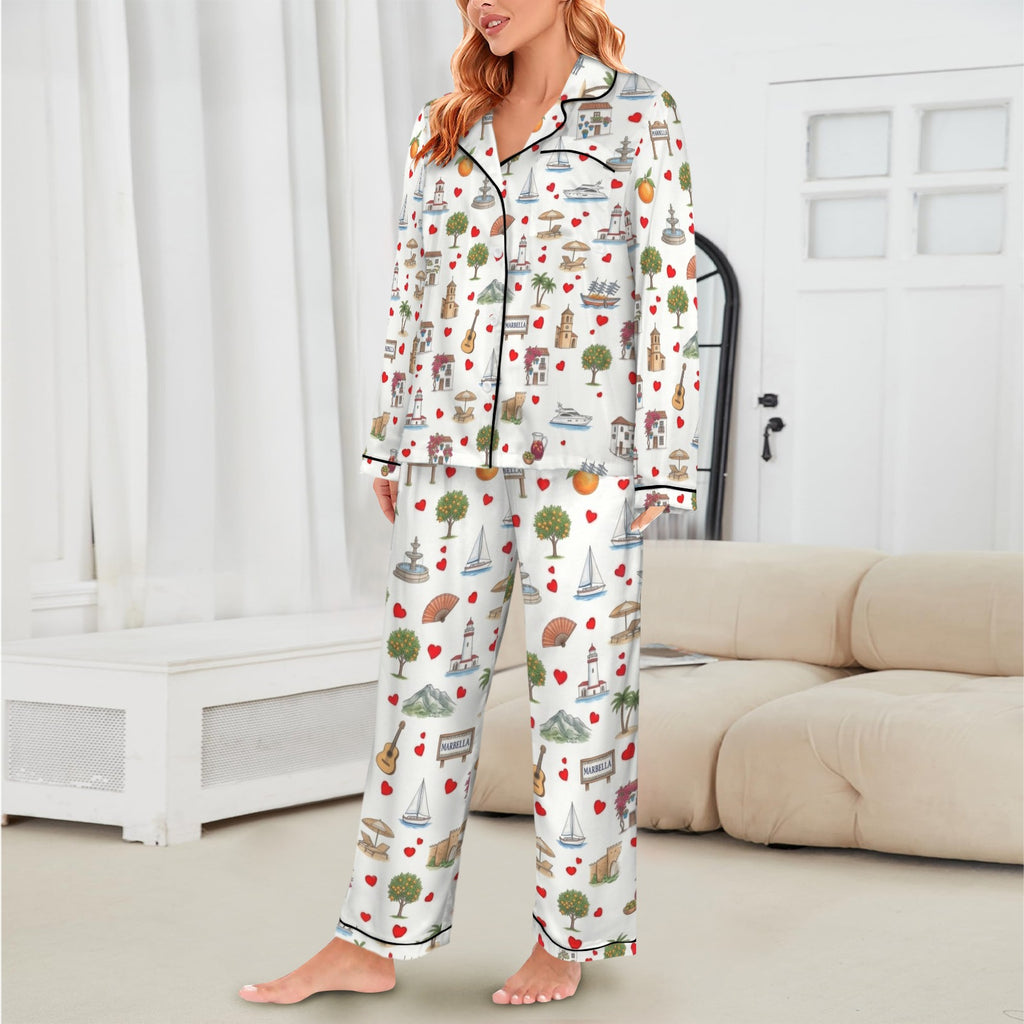 Marbella Women's Long Sleeve Satin Pajama Set