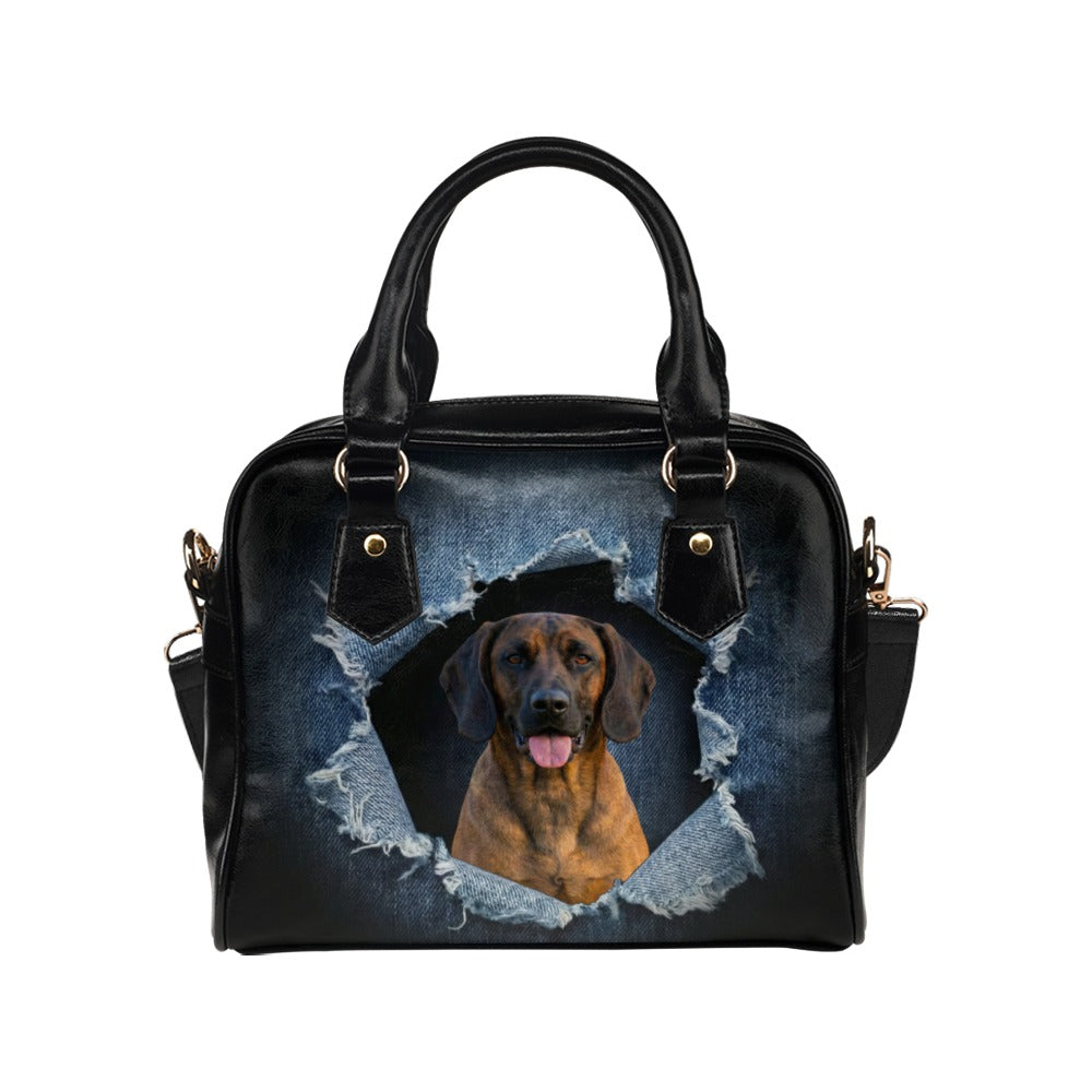 Bavarian Mountain Scent Hound Ripped Denim Print Shoulder Handbag