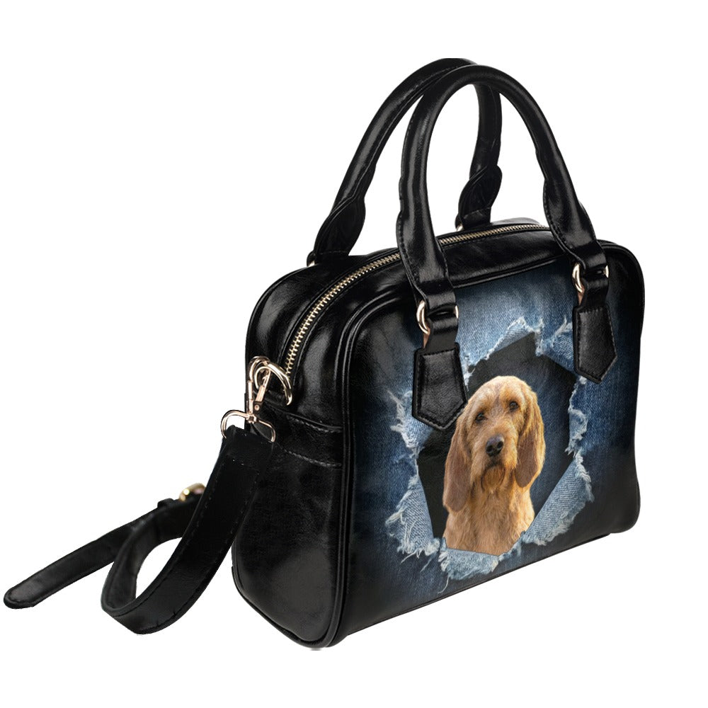 Basset Fauve de Bretagne Ripped Denim Print Shoulder Handbag
