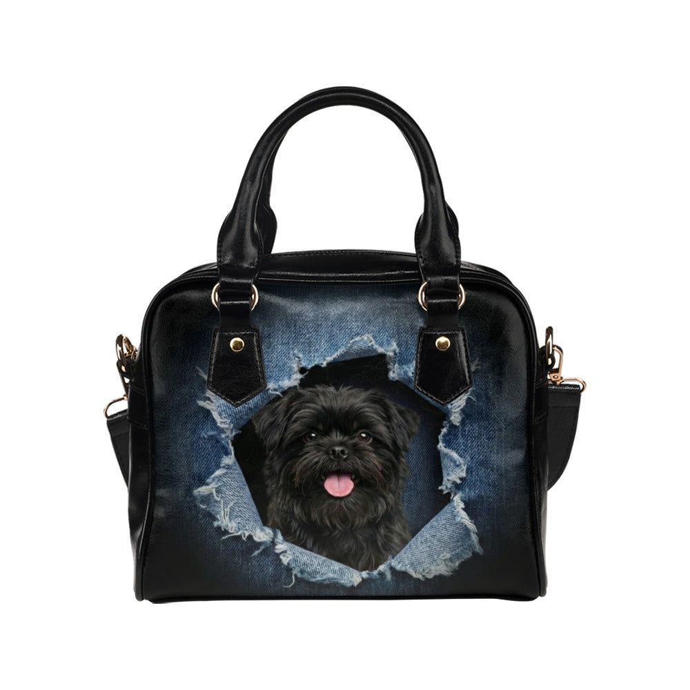Affenpinscher Ripped Denim Print Shoulder Handbag