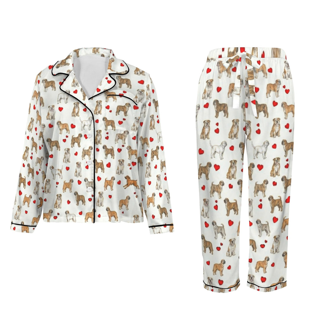 Bulldog (English) Women's Long Sleeve Satin Pajama Set