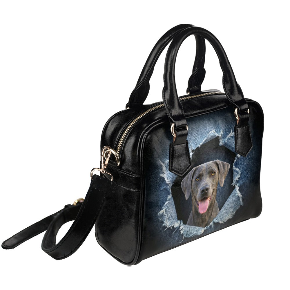 Blue Lacy Ripped Denim Print Shoulder Handbag