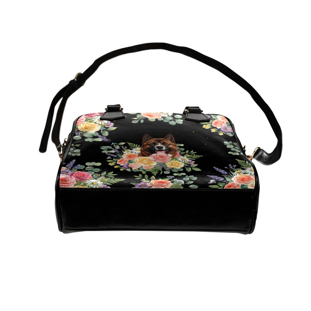 American Akita Dog Flower Shoulder Handbag